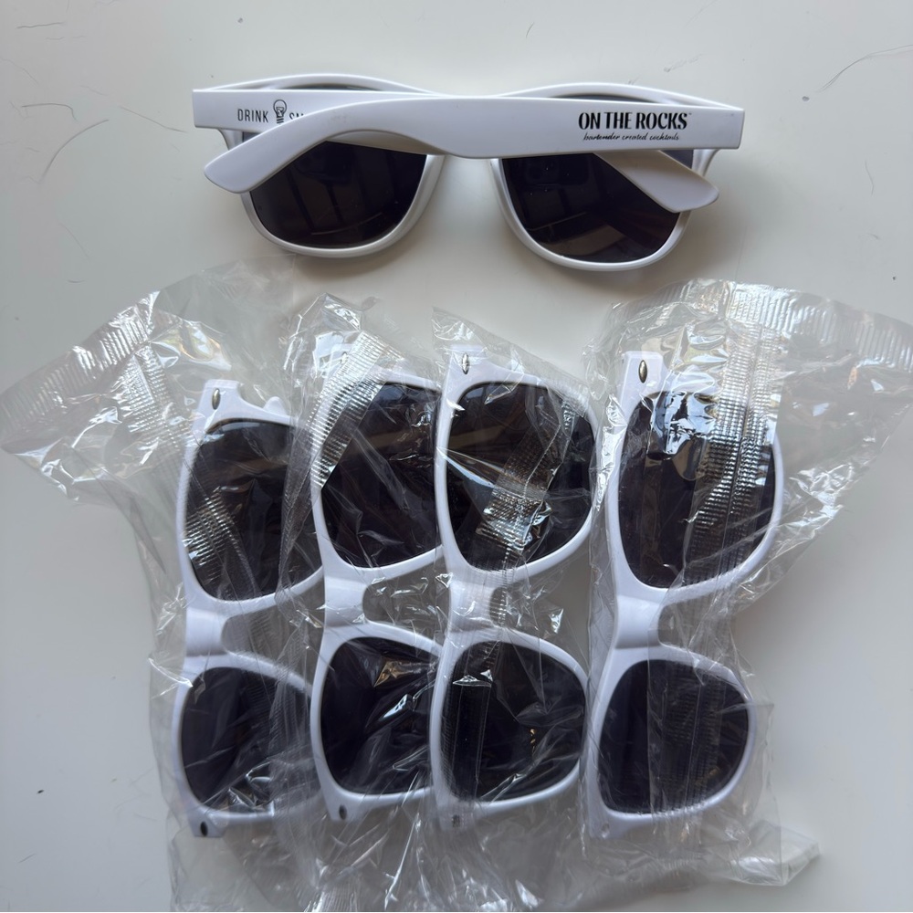 On The Rocks Logo Sunglasses Set of 5 White Promotional Party Favor Glasses